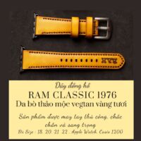 Dây Apple Watch Da Vegtan Cao Cấp Ý Ram Classic 1970 Vàng Adapter